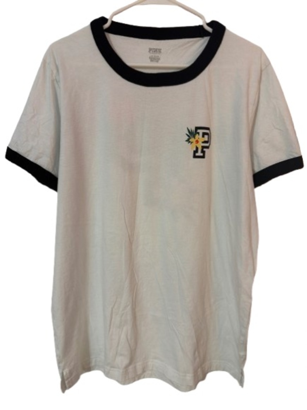 Victoria's Secret Limited Edition PINK Campus Ringer Tee -White Tropical Logo Lg